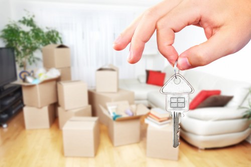 House moving team working in Kingston upon Thames near local residential streets