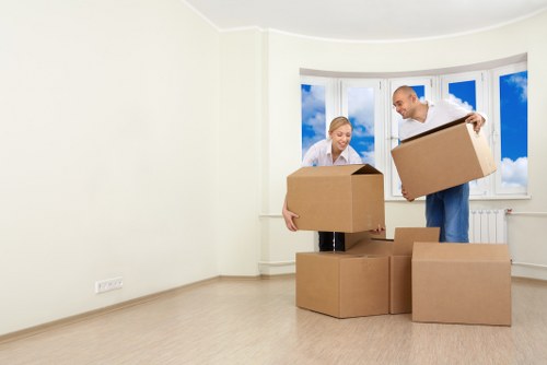 Removal van and packed boxes near Kingston town centre