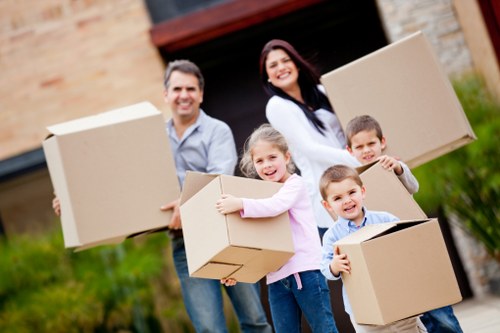 Packed boxes and furniture ready for a local move in Kingston upon Thames