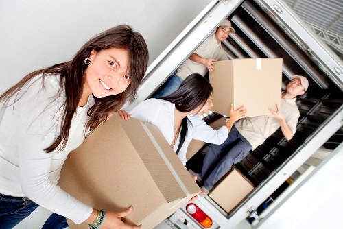 Packed household items ready for transport by a removal service